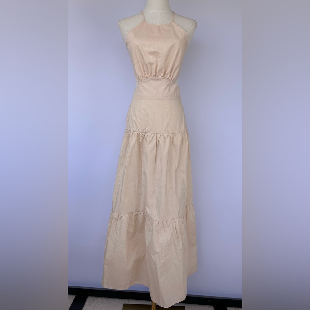 Forever 21 Women’s Halter‎ Neck Tiered Skirt Maxi Dress Side Cutout Oatmeal Med